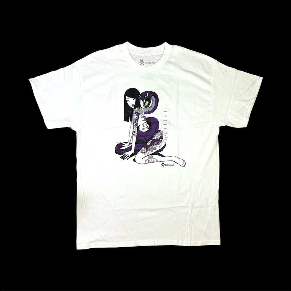 Tokidoki Tattooed Asian Girl w/ Purple Snake White T-Shirt Men’s Large Tee NWT
